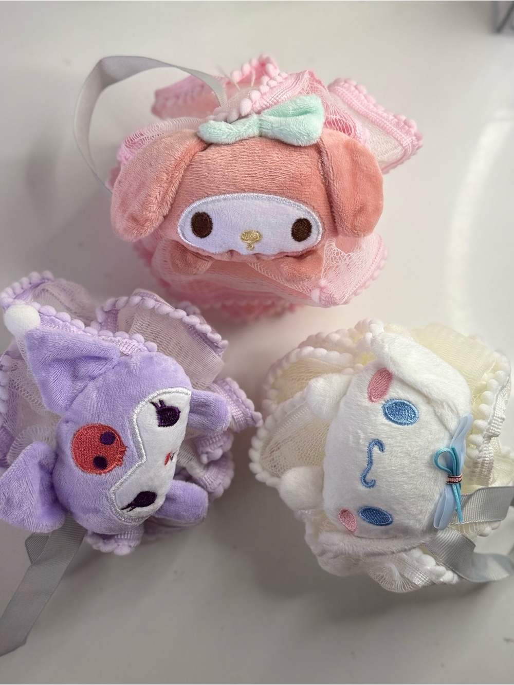 Sanrio Plush Character Kids Loofah Sponge.- Pink, Purple & White. New!